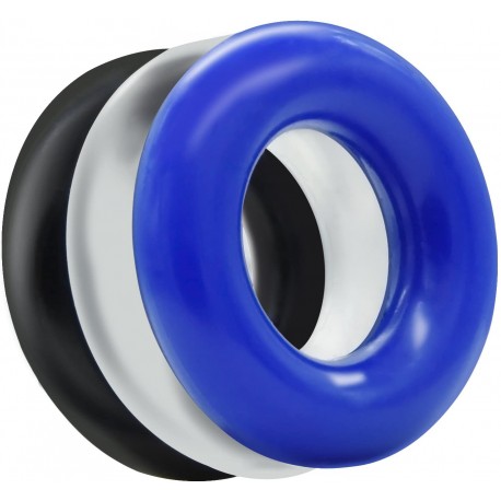 Ring-Donut Cockring 3 Pack-3 colors blue/clear/black - Power Escorts